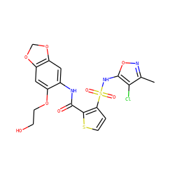 Cc1noc(NS(=O)(=O)c2ccsc2C(=O)Nc2cc3c(cc2OCCO)OCO3)c1Cl ZINC000013815826