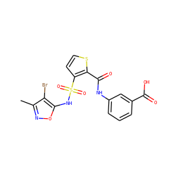 Cc1noc(NS(=O)(=O)c2ccsc2C(=O)Nc2cccc(C(=O)O)c2)c1Br ZINC000013815610
