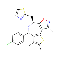 Cc1noc2c1-c1sc(C)c(C)c1C(c1ccc(Cl)cc1)=N[C@H]2Cc1nccs1 ZINC000096284462