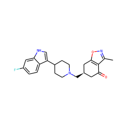 Cc1noc2c1C(=O)C[C@@H](CN1CCC(c3c[nH]c4cc(F)ccc34)CC1)C2 ZINC000169322307