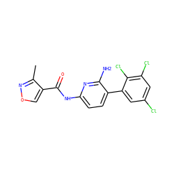 Cc1nocc1C(=O)Nc1ccc(-c2cc(Cl)cc(Cl)c2Cl)c(N)n1 ZINC000113431945