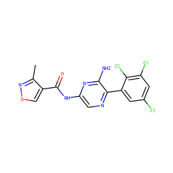 Cc1nocc1C(=O)Nc1cnc(-c2cc(Cl)cc(Cl)c2Cl)c(N)n1 ZINC000118849505