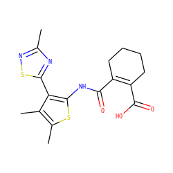 Cc1nsc(-c2c(NC(=O)C3=C(C(=O)O)CCCC3)sc(C)c2C)n1 ZINC000147013905