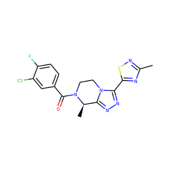 Cc1nsc(-c2nnc3n2CCN(C(=O)c2ccc(F)c(Cl)c2)[C@@H]3C)n1 ZINC000218835013