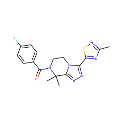 Cc1nsc(-c2nnc3n2CCN(C(=O)c2ccc(F)cc2)C3(C)C)n1 ZINC000473128570