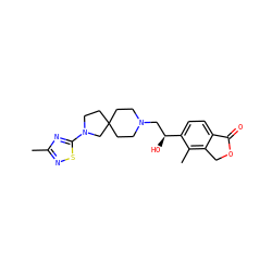 Cc1nsc(N2CCC3(CCN(C[C@H](O)c4ccc5c(c4C)COC5=O)CC3)C2)n1 ZINC001772652042