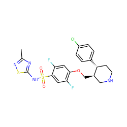 Cc1nsc(NS(=O)(=O)c2cc(F)c(OC[C@@H]3CNCC[C@H]3c3ccc(Cl)cc3)cc2F)n1 ZINC000220588116