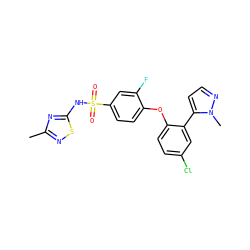 Cc1nsc(NS(=O)(=O)c2ccc(Oc3ccc(Cl)cc3-c3ccnn3C)c(F)c2)n1 ZINC000095581718