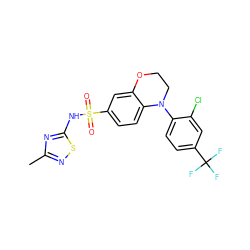 Cc1nsc(NS(=O)(=O)c2ccc3c(c2)OCCN3c2ccc(C(F)(F)F)cc2Cl)n1 ZINC000205732936