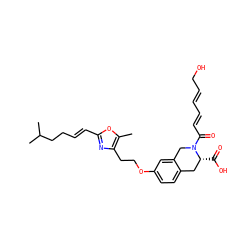 Cc1oc(/C=C/CCC(C)C)nc1CCOc1ccc2c(c1)CN(C(=O)/C=C/C=C/CO)[C@H](C(=O)O)C2 ZINC000073222372