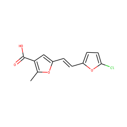 Cc1oc(/C=C/c2ccc(Cl)o2)cc1C(=O)O ZINC001772582853