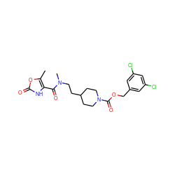 Cc1oc(=O)[nH]c1C(=O)N(C)CCC1CCN(C(=O)OCc2cc(Cl)cc(Cl)c2)CC1 ZINC000217880952