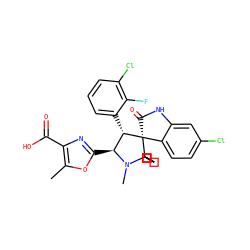 Cc1oc([C@H]2[C@H](c3cccc(Cl)c3F)[C@]3(C(=O)Nc4cc(Cl)ccc43)C3(CCCCC3)N2C)nc1C(=O)O ZINC001772644288