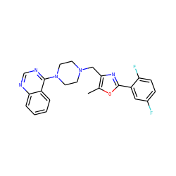 Cc1oc(-c2cc(F)ccc2F)nc1CN1CCN(c2ncnc3ccccc23)CC1 ZINC000055385721