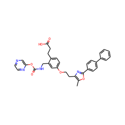 Cc1oc(-c2ccc(-c3ccccc3)cc2)nc1CCOc1ccc(CCC(=O)O)c(CNC(=O)Oc2cnccn2)c1 ZINC000034717767