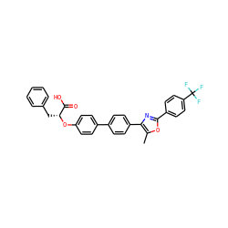 Cc1oc(-c2ccc(C(F)(F)F)cc2)nc1-c1ccc(-c2ccc(O[C@H](Cc3ccccc3)C(=O)O)cc2)cc1 ZINC000014115554
