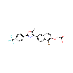 Cc1oc(-c2ccc(C(F)(F)F)cc2)nc1-c1ccc2c(Br)c(OCC(=O)O)ccc2c1 ZINC000013806823