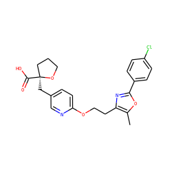 Cc1oc(-c2ccc(Cl)cc2)nc1CCOc1ccc(C[C@]2(C(=O)O)CCCO2)cn1 ZINC000034717788