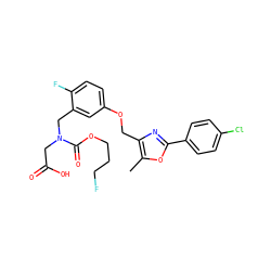 Cc1oc(-c2ccc(Cl)cc2)nc1COc1ccc(F)c(CN(CC(=O)O)C(=O)OCCCF)c1 ZINC000653819688