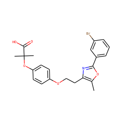 Cc1oc(-c2cccc(Br)c2)nc1CCOc1ccc(OC(C)(C)C(=O)O)cc1 ZINC000000594189