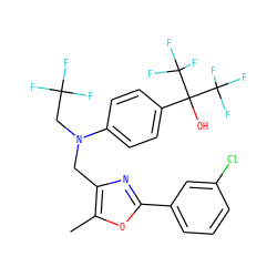 Cc1oc(-c2cccc(Cl)c2)nc1CN(CC(F)(F)F)c1ccc(C(O)(C(F)(F)F)C(F)(F)F)cc1 ZINC000038149638