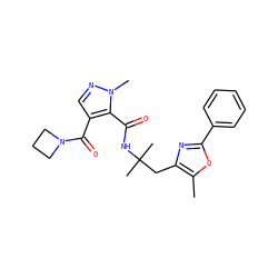Cc1oc(-c2ccccc2)nc1CC(C)(C)NC(=O)c1c(C(=O)N2CCC2)cnn1C ZINC000144105454