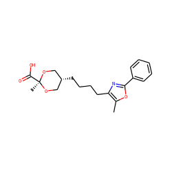 Cc1oc(-c2ccccc2)nc1CCCC[C@H]1CO[C@](C)(C(=O)O)OC1 ZINC000101456279