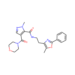 Cc1oc(-c2ccccc2)nc1CCNC(=O)c1c(C(=O)N2CCOCC2)cnn1C ZINC000144105646