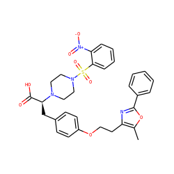 Cc1oc(-c2ccccc2)nc1CCOc1ccc(C[C@@H](C(=O)O)N2CCN(S(=O)(=O)c3ccccc3[N+](=O)[O-])CC2)cc1 ZINC000049780751