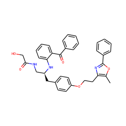 Cc1oc(-c2ccccc2)nc1CCOc1ccc(C[C@@H](CNC(=O)CO)Nc2ccccc2C(=O)c2ccccc2)cc1 ZINC000028704550