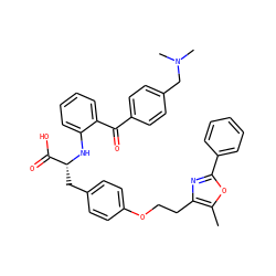 Cc1oc(-c2ccccc2)nc1CCOc1ccc(C[C@@H](Nc2ccccc2C(=O)c2ccc(CN(C)C)cc2)C(=O)O)cc1 ZINC000004137618