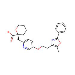 Cc1oc(-c2ccccc2)nc1CCOc1ccc(C[C@]2(C(=O)O)CCCCO2)nc1 ZINC000034717780