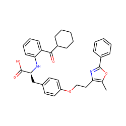 Cc1oc(-c2ccccc2)nc1CCOc1ccc(C[C@H](Nc2ccccc2C(=O)C2CCCCC2)C(=O)O)cc1 ZINC000012358130