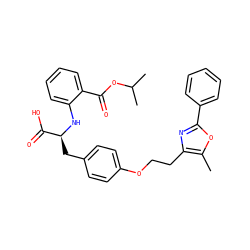 Cc1oc(-c2ccccc2)nc1CCOc1ccc(C[C@H](Nc2ccccc2C(=O)OC(C)C)C(=O)O)cc1 ZINC000012358140