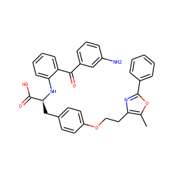 Cc1oc(-c2ccccc2)nc1CCOc1ccc(C[C@H](Nc2ccccc2C(=O)c2cccc(N)c2)C(=O)O)cc1 ZINC000012358129