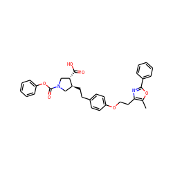 Cc1oc(-c2ccccc2)nc1CCOc1ccc(CC[C@H]2CN(C(=O)Oc3ccccc3)C[C@@H]2C(=O)O)cc1 ZINC000209375034