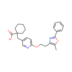 Cc1oc(-c2ccccc2)nc1CCOc1ccc(CC2(C(=O)O)CCCCC2)cn1 ZINC000034717764