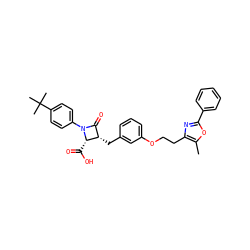 Cc1oc(-c2ccccc2)nc1CCOc1cccc(C[C@H]2C(=O)N(c3ccc(C(C)(C)C)cc3)[C@H]2C(=O)O)c1 ZINC000029126574