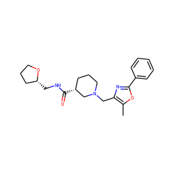 Cc1oc(-c2ccccc2)nc1CN1CCC[C@@H](C(=O)NC[C@@H]2CCCO2)C1 ZINC000071340871