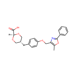 Cc1oc(-c2ccccc2)nc1COc1ccc(C[C@H]2CO[C@](C)(C(=O)O)OC2)cc1 ZINC000139837937
