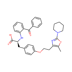 Cc1oc(N2CCCCC2)nc1CCOc1ccc(C[C@H](Nc2ccccc2C(=O)c2ccccc2)C(=O)O)cc1 ZINC000012358089