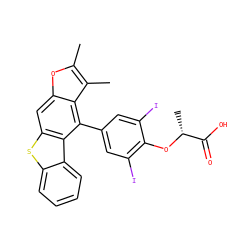 Cc1oc2cc3sc4ccccc4c3c(-c3cc(I)c(O[C@H](C)C(=O)O)c(I)c3)c2c1C ZINC000003974960