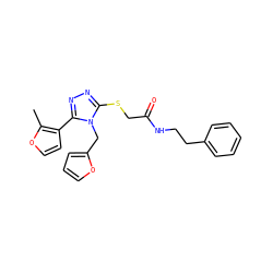 Cc1occc1-c1nnc(SCC(=O)NCCc2ccccc2)n1Cc1ccco1 ZINC000013512006