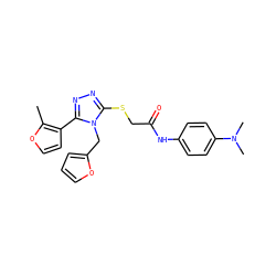 Cc1occc1-c1nnc(SCC(=O)Nc2ccc(N(C)C)cc2)n1Cc1ccco1 ZINC000013512458