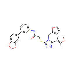 Cc1occc1-c1nnc(SCC(=O)Nc2cccc(-c3ccc4c(c3)OCO4)c2)n1Cc1ccco1 ZINC000064527481