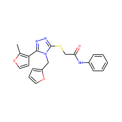 Cc1occc1-c1nnc(SCC(=O)Nc2ccccc2)n1Cc1ccco1 ZINC000004860325