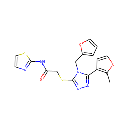 Cc1occc1-c1nnc(SCC(=O)Nc2nccs2)n1Cc1ccco1 ZINC000004860837