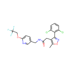 Cc1onc(-c2c(Cl)cccc2Cl)c1CC(=O)NCc1ccc(OCC(F)(F)F)nc1 ZINC000072170990