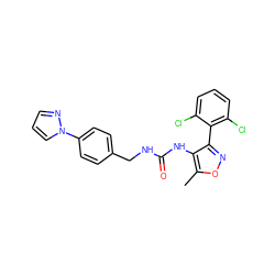 Cc1onc(-c2c(Cl)cccc2Cl)c1NC(=O)NCc1ccc(-n2cccn2)cc1 ZINC000059069460