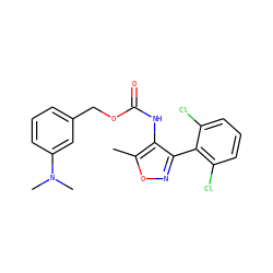 Cc1onc(-c2c(Cl)cccc2Cl)c1NC(=O)OCc1cccc(N(C)C)c1 ZINC000059068897